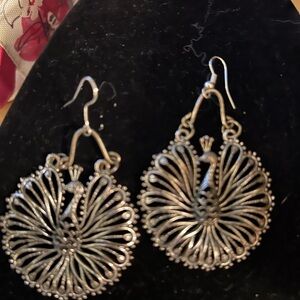 Elegant Silver Peacock Earrings